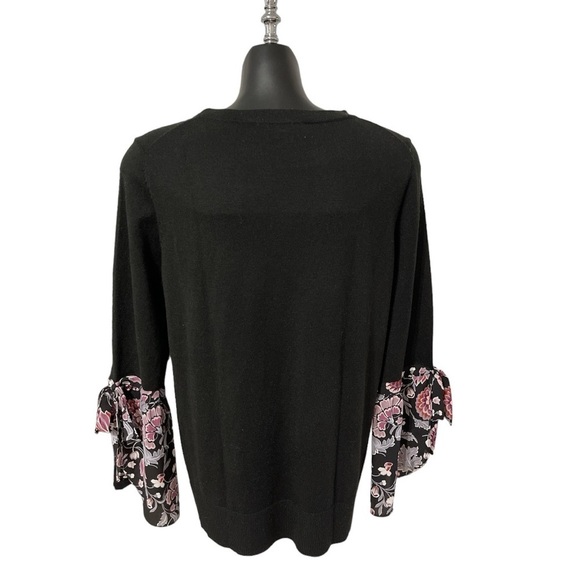 LOFT Black Sweater Sheer Floral Sleeves Black, Lavender, Gray, White Size Medium - Picture 3 of 4